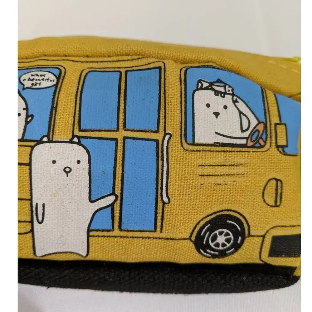 4/$20 cute yellow school bus canvas pencil case pouch back to school new
